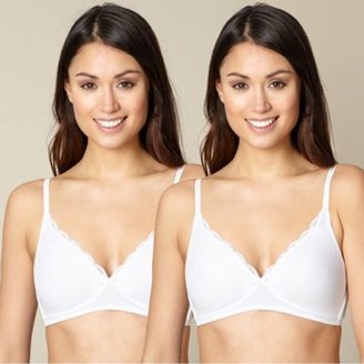 Debenhams Pack of two white lace trim crop tops