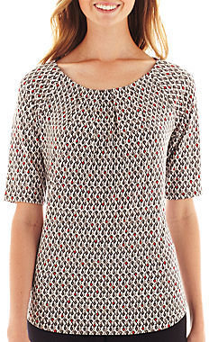 Liz Claiborne Elbow-Sleeve Pleated-Front Knit Top - Tall