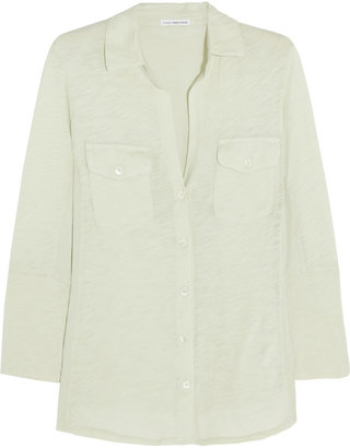 James Perse Jersey-paneled slub cotton shirt
