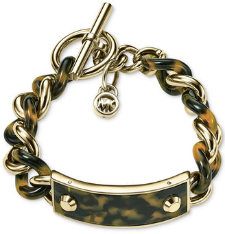 Michael Kors Gold-Tone Tortoise Acetate Chain Plaque Toggle Bracelet