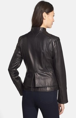 Nicole Miller Lambskin Leather Peplum Jacket