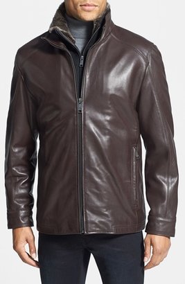 Andrew Marc 'Shelby' Faux Fur Trim Leather Jacket