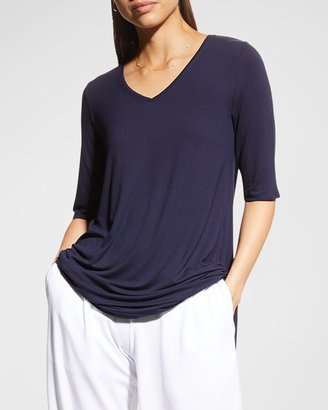 Eileen Fisher V-Neck Elbow-Sleeve Viscose Jersey Tunic