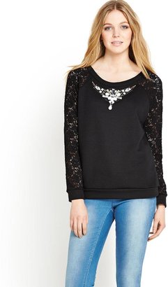 Love Label Lace Sleeve Necklace Sweat