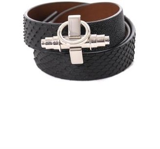 Givenchy Triple-wrap shagreen and python bracelet