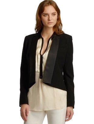 Halston Cropped Tuxedo Jacket with Contrast Lapel Detail