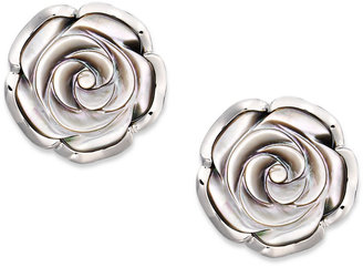 Sterling Silver Earrings, Cultured Tahitian Mother of Pearl Flower Stud Earrings (18mm)