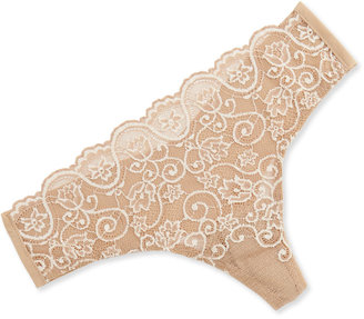 Commando Double Take Cross-Dyed Lace Thong, Ivory
