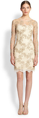 Marchesa Notte Embroidered Illusion Dress