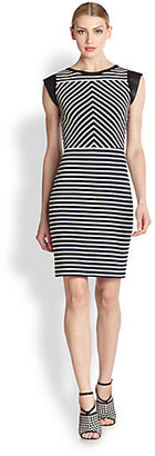 Derek Lam Leather-Trimmed Stripe Dress