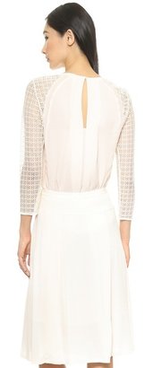 Rebecca Taylor Lace Sleeve Crepe Top