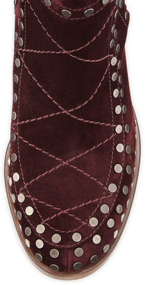 Laurence Dacade Studded Velvet Suede Ankle Boot, Wine Ruthenium