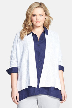 Eileen Fisher Organic Linen & Cotton Open Front Cardigan (Plus Size)