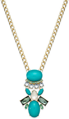 Bar III Gold-Tone Turquoise Faceted Stone Pendant Necklace