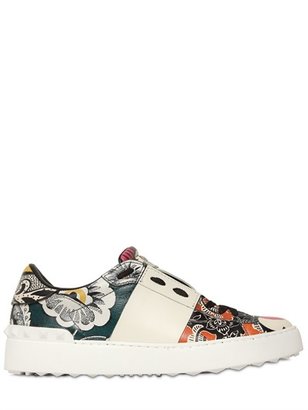 Valentino Open Coated Floral Leather Sneakers