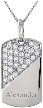 KeepSafe Personalised Mens Sterling Silver Cubic Zirconia Tag Pendant