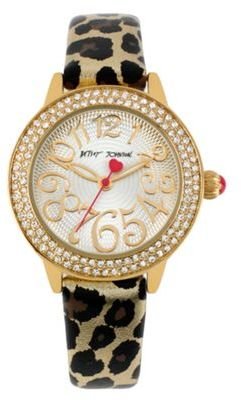 Betsey Johnson Ladies stone set metallic leopard print strap watch