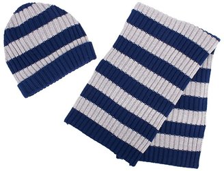 Mayoral Navy and Grey Knitted Stripe Scarf and Hat Set