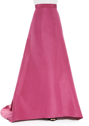 Carolina Herrera Silk Faille Pleated-Back Ball Skirt, Dark Pink