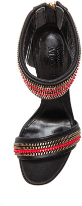 Alexander McQueen Layered Zip Sexy Leather Sandals in Wolf Black & Red