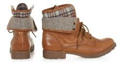 New Look Dark Brown Check Lined Cuffed Lace Up Boots