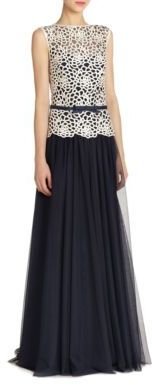 Tadashi Shoji Belted Guipure Lace & Tulle Ball Gown