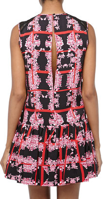 L.A.M.B. Silk Floral-Print Drop-Waist Dress, Black/Pink