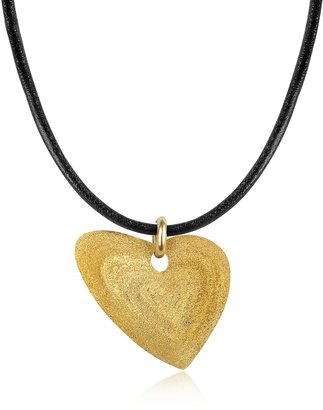 Stefano Patriarchi Etched Golden Silver Small Heart Pendant w/Leather Lace