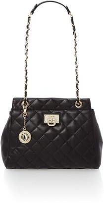 DKNY Black medium quilted chain tote bag