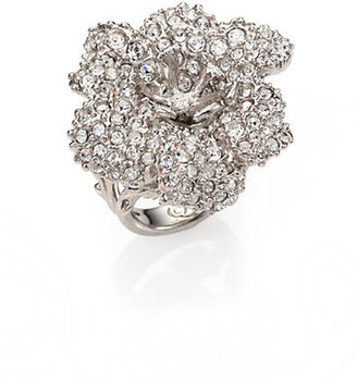 Alexander McQueen Pave Crystal Flower Ring/Silvertone