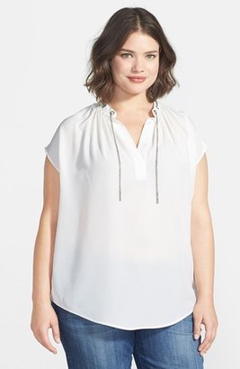 MICHAEL Michael Kors Chain Neck Cap Sleeve Blouse (Plus Size)