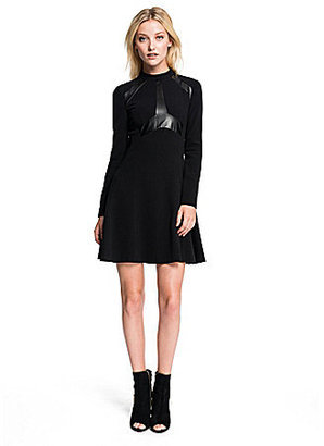 1 STATE Faux-Leather-Trimmed Fit-and-Flare Dress