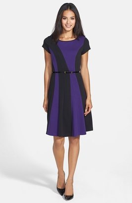 Ellen Tracy Colorblock Ponte Fit & Flare Dress