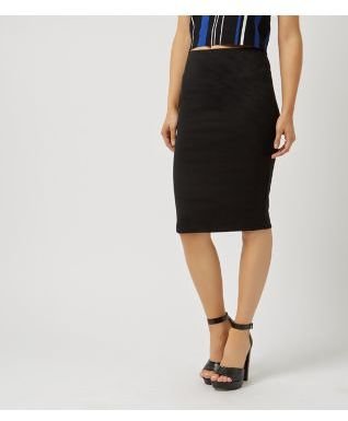 New Look Burgundy Ribbed Stripe Pencil Skirt