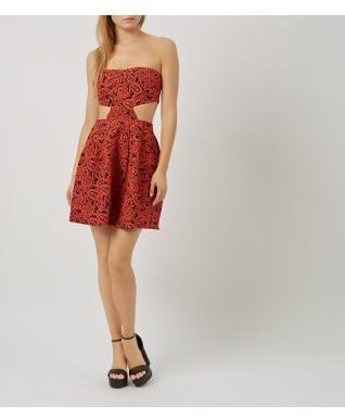 New Look Madam Rage Red Abstract Print Cut Out Bandeau Dress