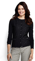 Lands' End Women's Classic Supima Lace Pocket Cardigan Sweater-Black