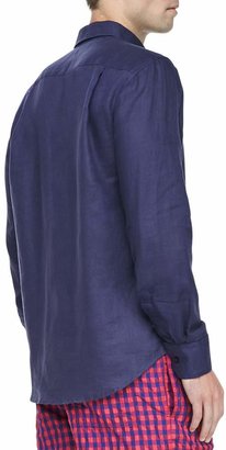 Vilebrequin Linen Long-Sleeve Shirt, Navy