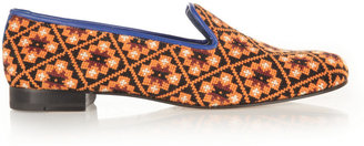 Penelope Chilvers Dandy leather-trimmed needlepoint slippers