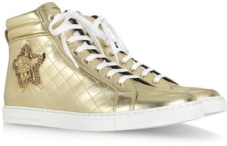 Philipp Plein Golden High Top Quilted Leather Star Sneaker