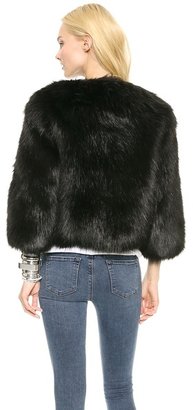 DKNY Faux Fur Cropped Collarless Jacket