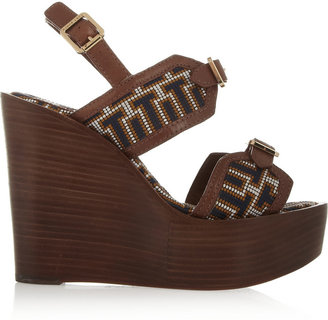 Tory Burch Florian leather and woven wedge sandals