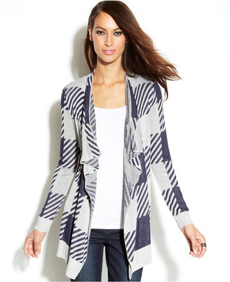 INC International Concepts Open-Front Draped Printed Cardigan