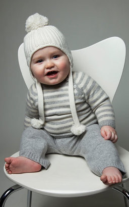 Baby CZ Cashmere Striped Raglan Sweater- Silver/Creme