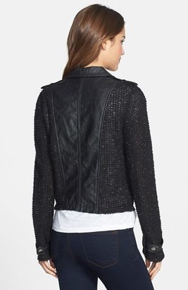 Miss Me Faux Leather & Tweed Moto Jacket