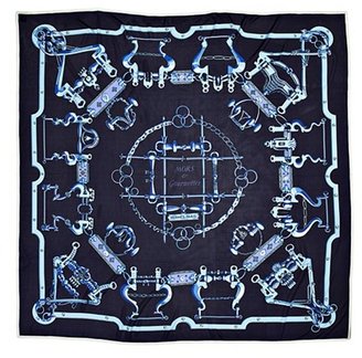 Hermes sea blue 'Bits and Bracelets' silk jersey scarf