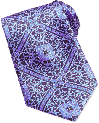 Stefano Ricci Floral Medallion Pattern Silk Tie, Blue