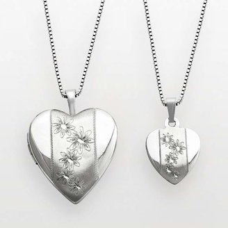 Sterling Silver Flower Heart Locket & Pendant Set