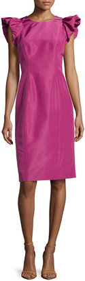 Carolina Herrera Faille Ruffle-Sleeve Dress, Framboise