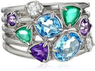 Kenneth Jay Lane Fine Jewelry Sterling Silver, Chalcedony, Amethyst, and Topaz Ring, Size 7