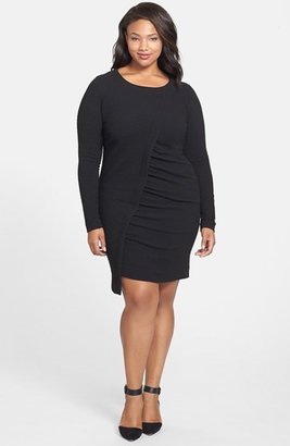 DKNY DKNYC Textured Asymmetrical Ruched Front Sheath Dress (Plus Size)